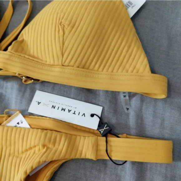 Vitamin A Moss Triangle Bikini Top Carmen Cheeky High Leg Bottom Marigold - Picture 9 of 9